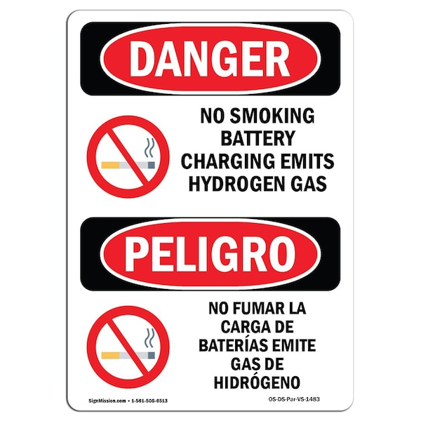 OSHA, No Smoking Battery Charging Area Bilingual, 24in X 18in Rigid Plastic, 18" W, 24" L, Spanish
